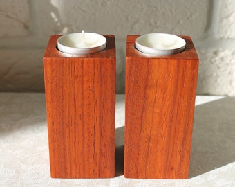 Padauk geometric wooden candlestick holder Rustic design tealight holder Exotic wood candle holder