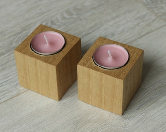 Photophores géométriques beiges en bois Limba