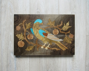 Intarsien Vogel Holz Wandbild: Intarsien Mosaik Kunst