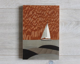 Décoration murale en bois de voilier, incrustation d'art en bois, marqueterie, mosaïque de bois, art mural en bois