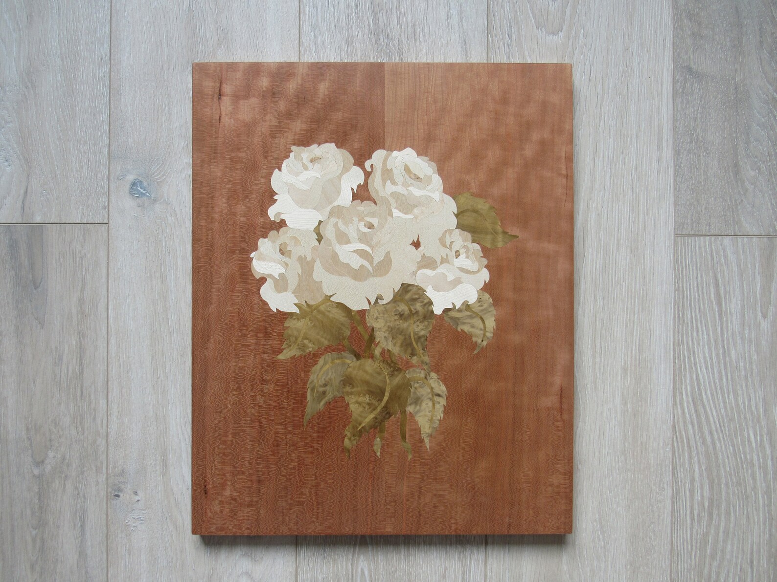 Wooden Picture Inlay Roses, Wood Mosaic, Marquetry, Flowers Wall Decor ...
