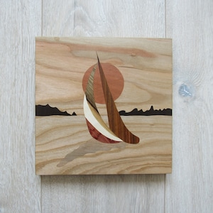Sailboat picture, Marine wall hanging, Wooden nursery decoration