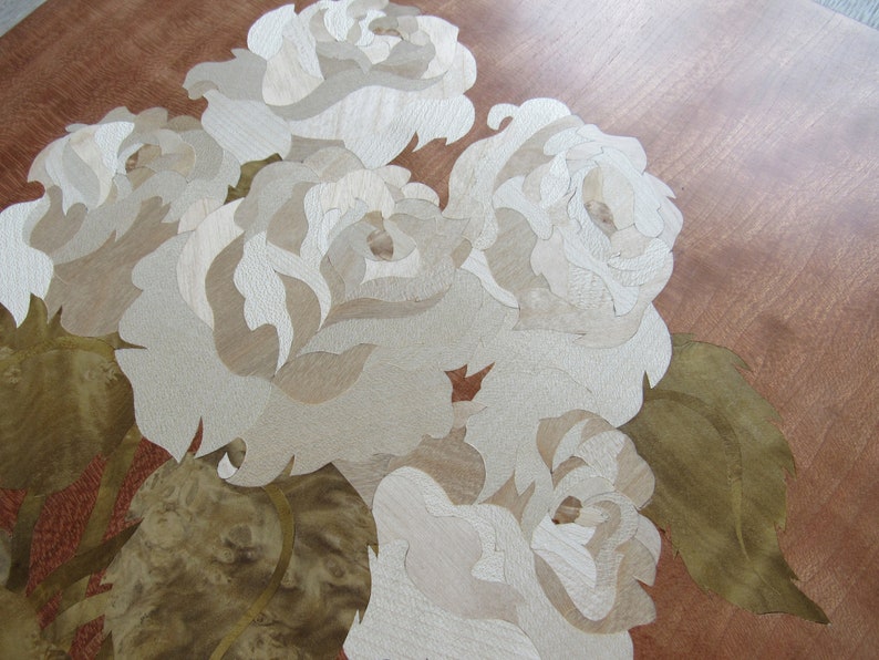 Wooden Picture Inlay Roses, Wood Mosaic, Marquetry, Flowers Wall Decor ...