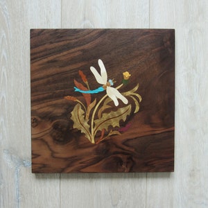 Dragonfly wood wall art, wood mosaic, wood inlay, wood wall decor, marquetry