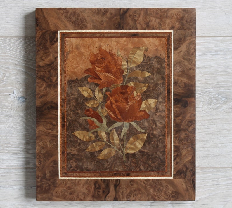 Wood Wall Art Roses Inlay Roses Red Roses Marquetry Art Etsy