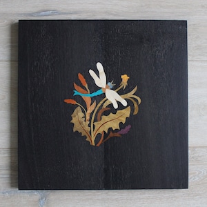 Dragonfly wood wall art, wood mosaic, wood inlay, wood wall decor, marquetry