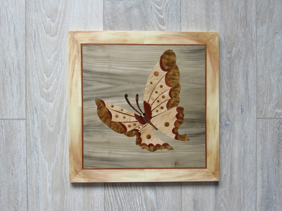 Butterfly Wood Wall Decor, Butterfly Wood Art, Marquetry Picture, Mosaic Butterfly, Butterfly
