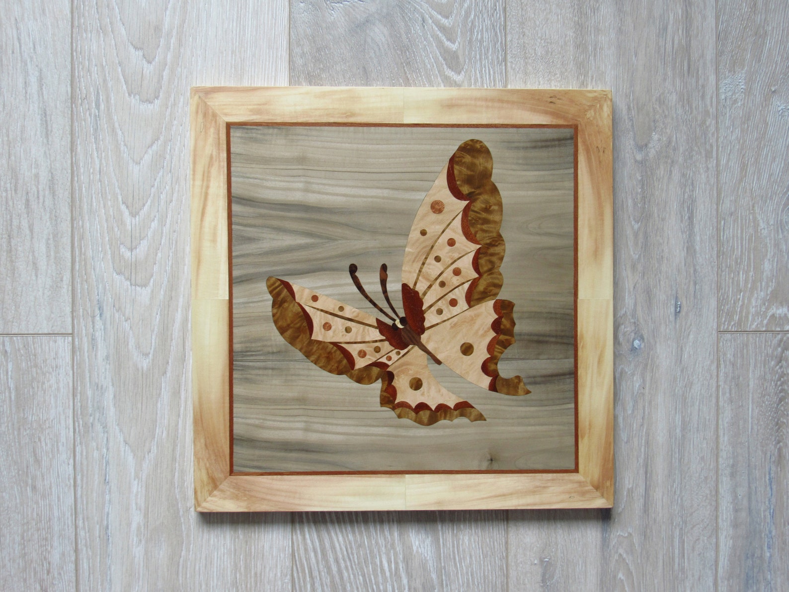 Butterfly Wood Wall Decor, Butterfly Wood Art, Marquetry Picture