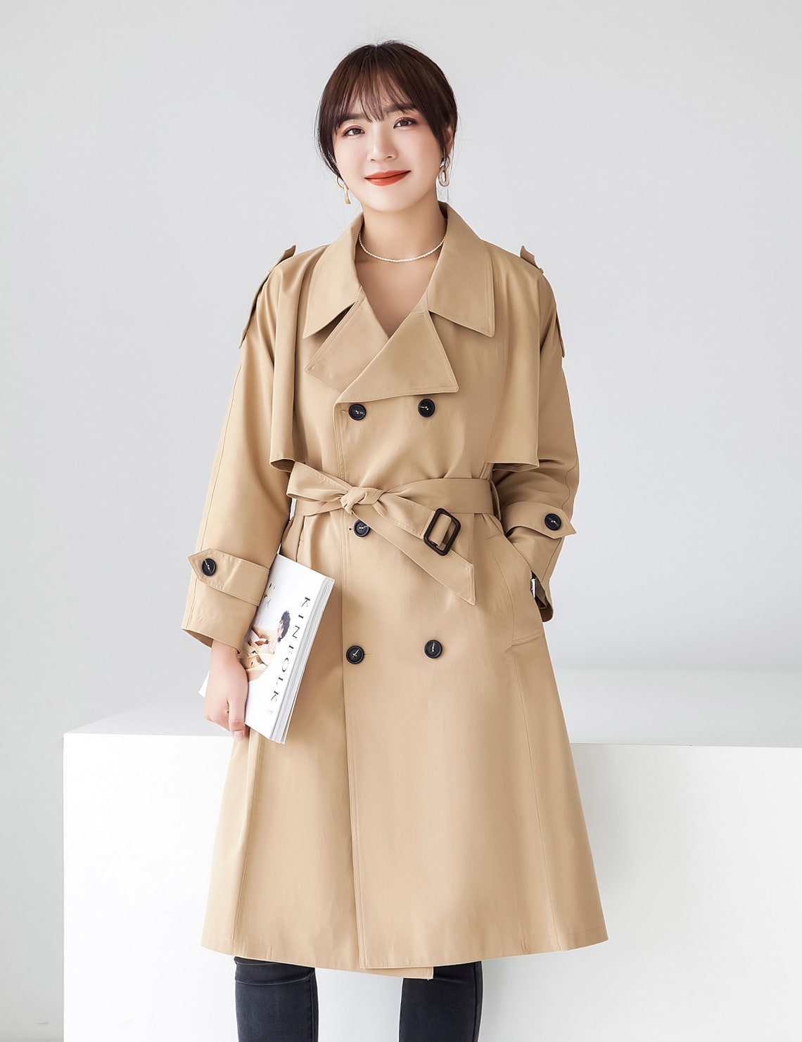 Trench Coat Women Medium length style Spring Autumn Overcoat Etsy