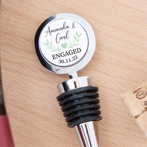 Personalised Engaged Bottle Stopper | Custom Metal Wine Stopper Engagement Gift for Couple Newly Engaged | Just Engaged Gift for Him & Her
