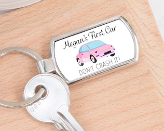 Personalised First Car Don't Crash Pink Metal Keyring - Keepsake Gift, Passed Driving Test, New Driver, You've Passed, Congratulations