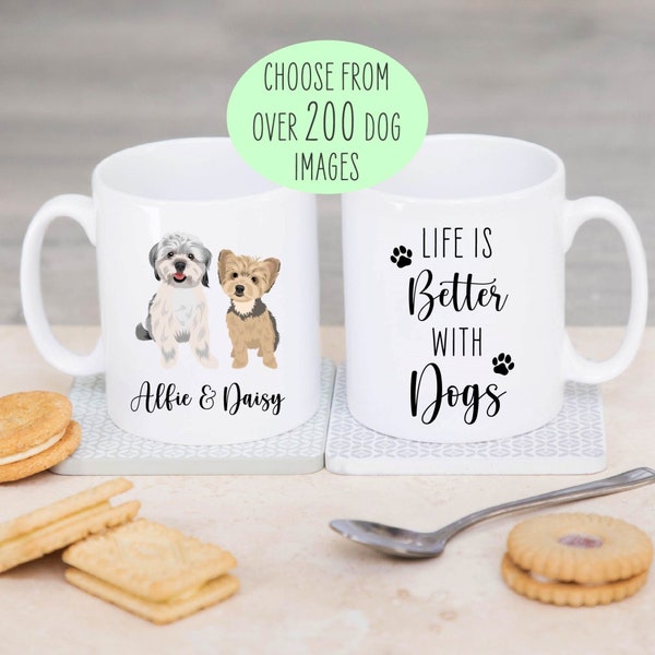 Personalised Life Is Better With Dogs Ceramic Mug Cup - Gift For Dog Owner, Dog Lover, Birthday, Secret Santa, Christmas