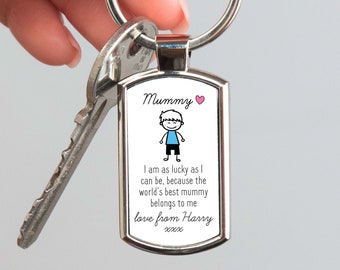 Personalised Mummy Keyring from Son | Custom Metal Mama Keychain Birthday Gift for Mummy Mum | Sentimental New Mum Parent Gift for Mummy