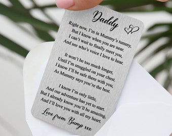 Personalised Metal Wallet Card | To Daddy From Bump Baby Shower Gift for Him Dad To Be | Birthday Gift for New First Time Expectant Father