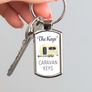 Personalised Name Caravan Keys Metal Keyring - Keepsake Gift For Family, Campervan, Housewarming, New Caravan