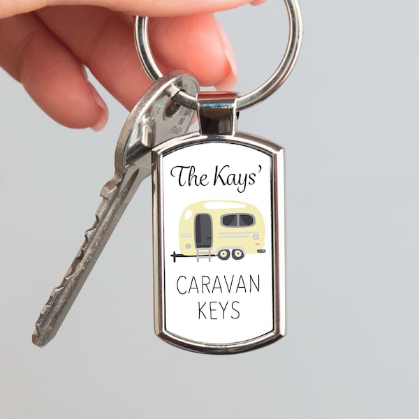 Personalised Name Caravan Keys Metal Keyring - Keepsake Gift For Family, Campervan, Housewarming, New Caravan