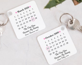 Personalised Double Sided Day You Became My Nanny Date Plastic Keyring from Grandchildren - Sentimental Keepsake Gift, Birthday, New Baby