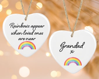 Personalised Rainbows Ceramic Heart Hanging Christmas Tree Bauble Decoration Ornament - Sentimental Keepsake Gift, Memorial, Remembrance