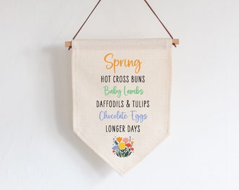 Spring List Linen Style Hanging Flag Pennant Sign Gift - Spring Wall Art Print, Spring Decor, Easter Decoration, Door Hanger