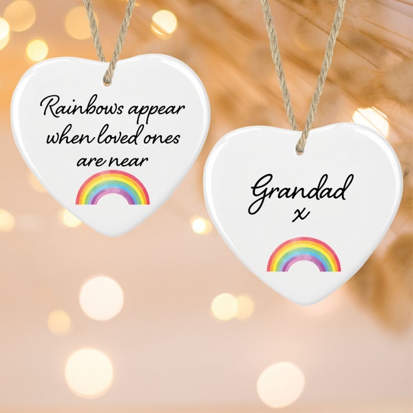 Personalised Rainbows Ceramic Heart Hanging Christmas Tree Bauble Decoration Ornament - Sentimental Keepsake Gift, Memorial, Remembrance