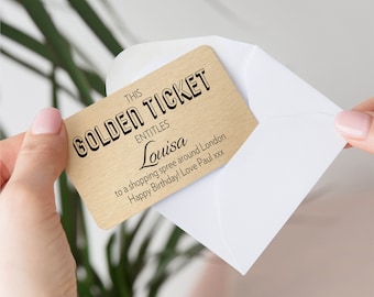 Personalised Golden Ticket Metal Wallet Card | Custom Gift Voucher Coupon for Him Boyfriend Husband | Birthday Gift for Her Girlfriend Wife
