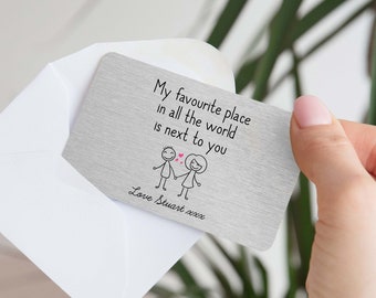 Personalised My Favourite Place Metal Wallet Card - Sentimental Romantic Keepsake Gift for Boyfriend, Girlfriend, Same Sex, Valentines Day