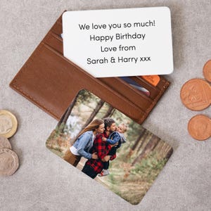 Portefeuille en métal recto-verso personnalisé avec photo et message | Cadeau d'anniversaire pour papa, maman, lui et ses grands-parents | Premier cadeau de fête des pères