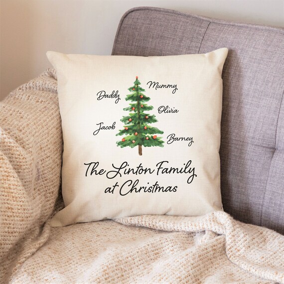 Coussin et housse personnalisés à effet lin pour sapin de Noël