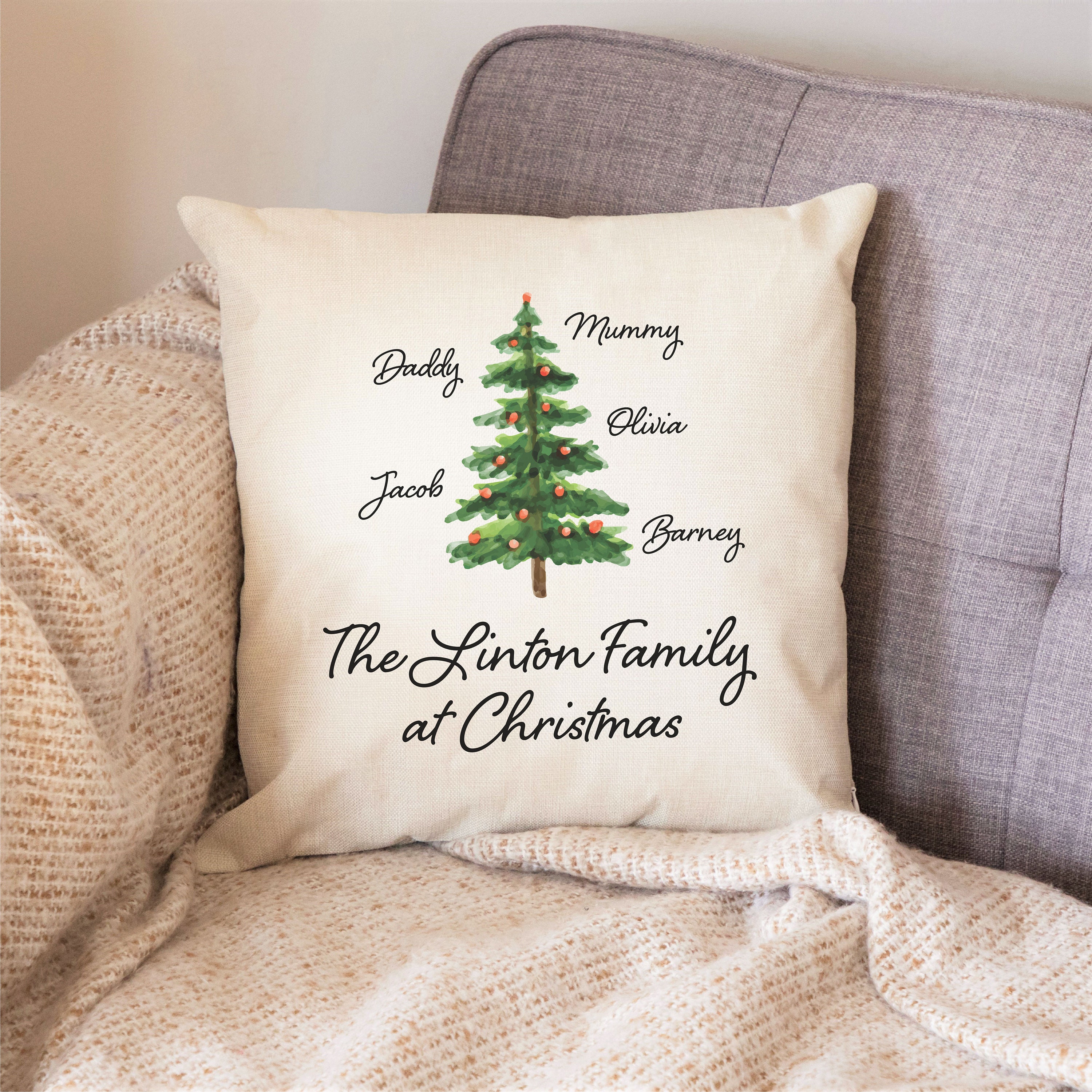 FENZA Custom Christmas Pillow Covers for Family, Linen Double Side Pri