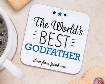 Personalised World's Best Godfather Coaster Mat from Godchild - Sentimental Keepsake Gift, Godparent, Christening, Christmas, Birthday