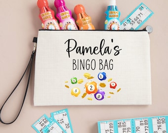 Personalised Bingo Bag | Custom Linen Pouch Birthday Bingo Gift for Her Mum Nan Grandma | Bingo Lover Gift for Bingo Dabbers Pens Markers