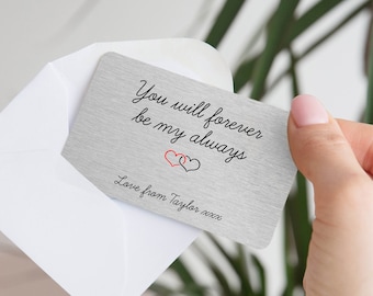 Carte portefeuille en métal personnalisée « Sois toujours mon amour » - Cadeau souvenir romantique sentimental pour mari, femme, Saint-Valentin, anniversaire