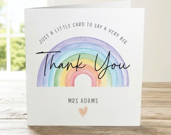 Personalised Thank You Teacher Card | Custom Name Nursery Pre-School Teacher Appreciation Greeting Card | End of Term Year Gratitude Card