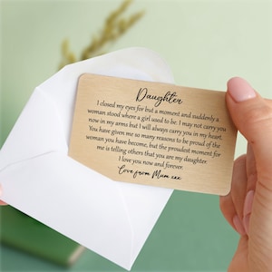 Personalised Daughter I Closed My Eyes Gold Metal Wallet Card | Birthday Gift for Daughter from Mum & Dad | Wedding, Graduation Gift for Her