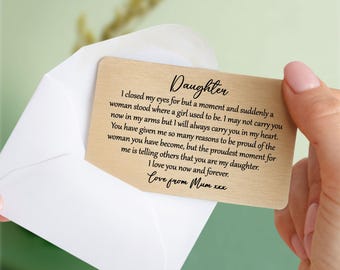 Personalised Metal Wallet Card | Sentimental Quote Birthday Gift for Daughter | Graduation Wedding Keepsake Gift from Mum Dad Parents