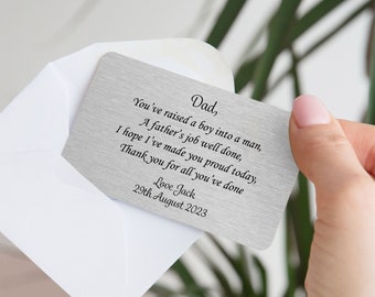 Personalised Father of the Groom Metal Wallet Card - Sentimental Keepsake Gift for Dad, Wedding Day, Morning, From Son, Quote, Poem