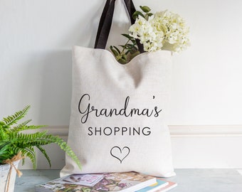 Grandma's Shopping Linen Style Tote Shopping Bag - Gift for Grandma, Mother's Day, Birthday, Christmas