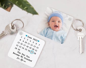 Personalised Grandad Photo Keyring | Custom Plastic Keychain Birthday Gift for Grandad Grandpa | Sentimental First Time New Grandad Gift