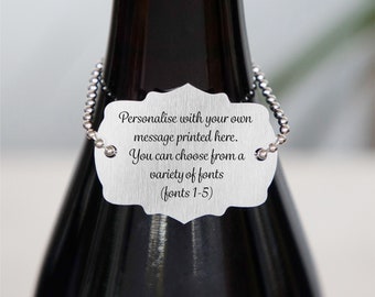 Personalised Own Message Metal Wine Bottle Tag Label - Keepsake Gift, Couples, Birthday, Christmas, Anniversary, Wedding, Retirement