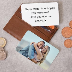 Carte portefeuille en métal avec photo et texte personnalisés | Cadeau d'anniversaire recto-verso pour elle et lui | Anniversaire, Noël, Saint-Valentin
