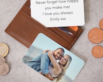 Personalised Metal Photo Wallet Card | Custom Image Text Anniversary Gift for Him Boyfriend Husband | Birthday Gift for Her Girlfriend Wife