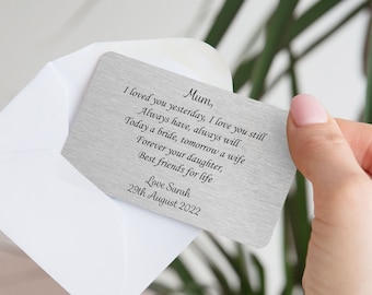 Personalised Mother of the Bride Metal Wallet Card - Sentimental Keepsake Gift for Mum, Wedding Day, Morning, From Daughter, Quote, Poem