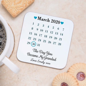 Personalised Day You Became My Grandad Date Coaster Mat from Grandchild - Sentimental Keepsake Gift, Father's Day, Christmas, Birthday