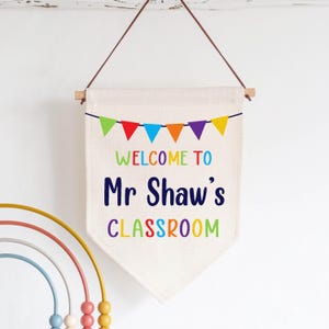 Bannière personnalisée en lin pour enseignant - cadeau de remerciement pour enseignant - cadeau pour enseignant - plaque de porte