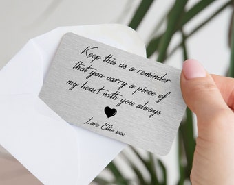 Personalised Piece of My Heart Metal Wallet Card - Sentimental Romantic Keepsake Gift for Husband, Wife, Valentine, Anniversary, Deployment