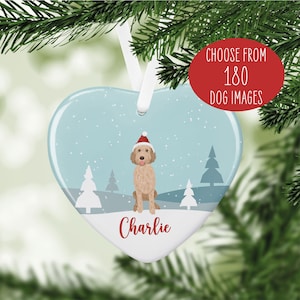 Personalised Dog Ceramic Heart Hanging Christmas Tree Bauble Decoration Ornament - Keepsake Gift For Dog Owners, Dog Lover, Secret Santa