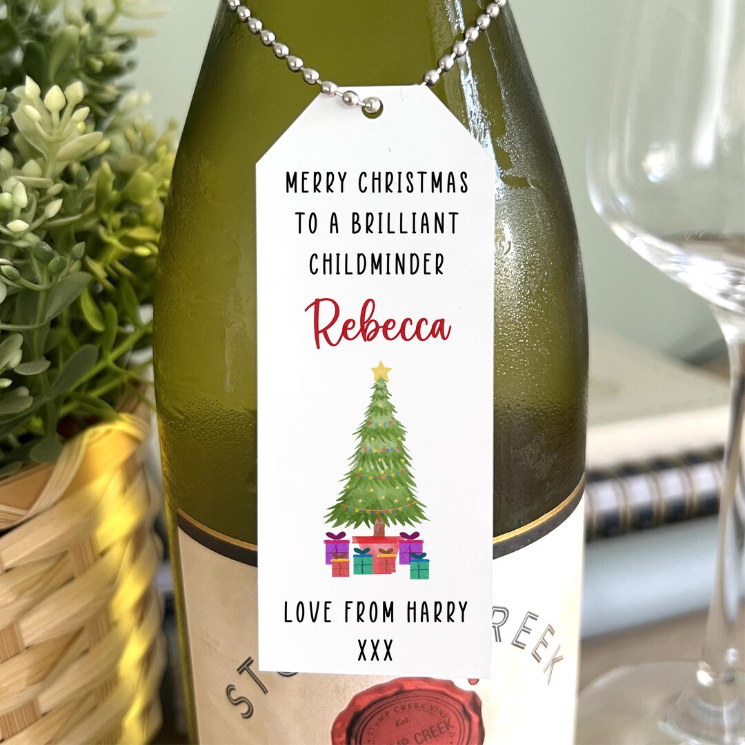 Personalised Christmas Gift Tag | Custom Metal Merry Xmas Wine Bottle ...