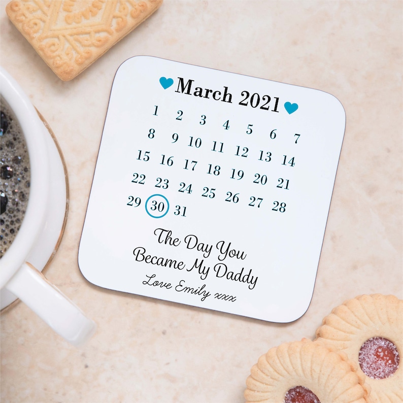 Personalised Day You Became My Daddy Date Coaster Mat from Son Daughter - Sentimental Keepsake Gift, Father's Day, Christmas, Birthday 