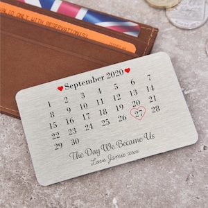 Personalised Day We Became Us Date Metal Wallet Card Sentimental Romantic Keepsake Gift for Boyfriend, Girlfriend, Husband, Wife image 4