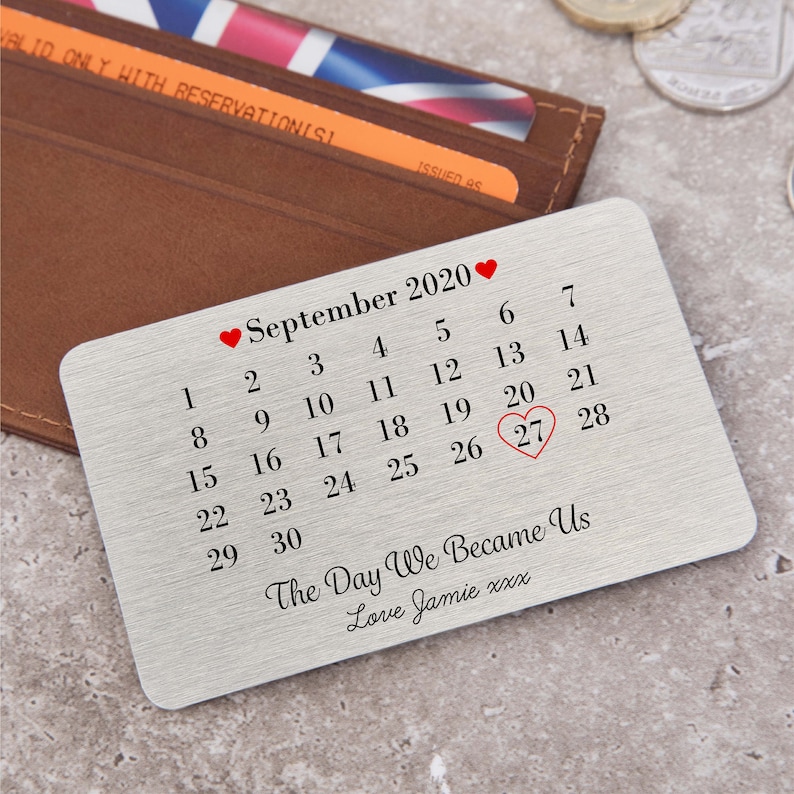 Personalised Day We Became Us Date Metal Wallet Card Sentimental Romantic Keepsake Gift for Boyfriend, Girlfriend, Husband, Wife image 4